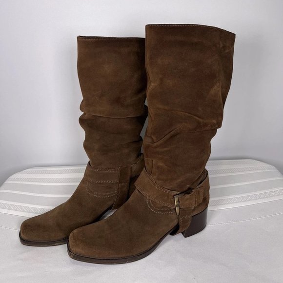 La Canadienne Dark Brown Suede Leather Mid Calf Western Boho Moto Boots 6.5 M - Picture 1 of 8